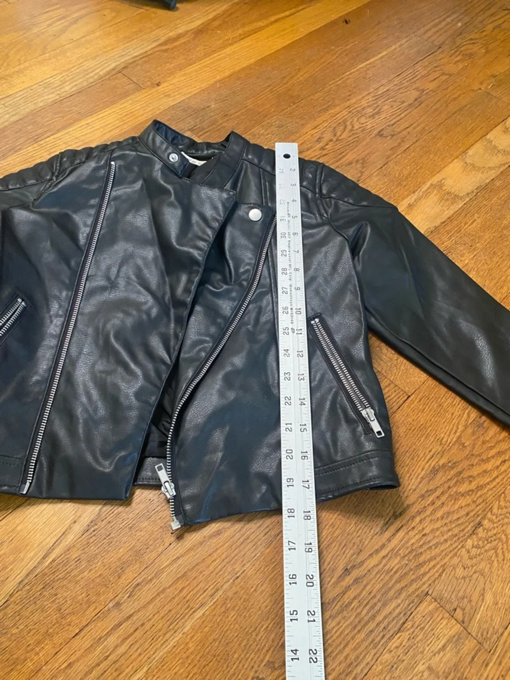 H&M Girls Black Faux Leather Moto Jacket Size 6-7y